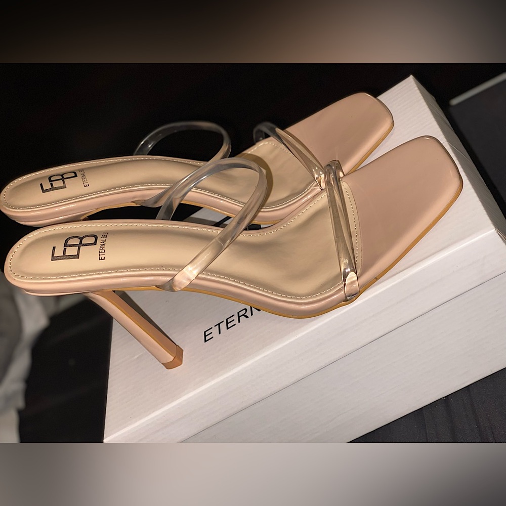 New clear strap nude heels